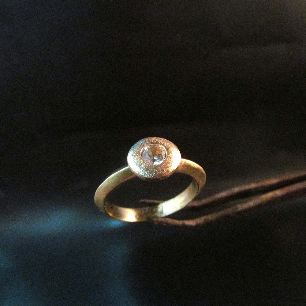 Engagement ring. 14 Karat yellow gold ring with White Sapphire. Promise ring.